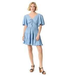 Jessica Simpson women’s blue denim chambray tiered puff sleeve bohemian dress